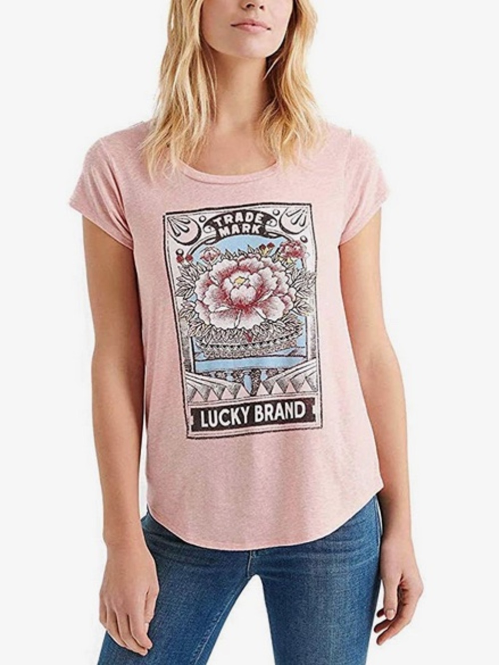 Lucky Brand Floral Graphic Tee Pink Short Sleeve T-Shirt Women’s Small